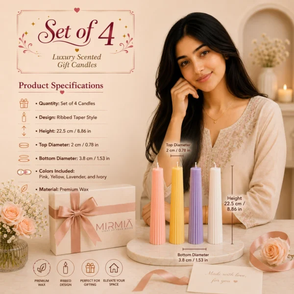 Pastel Ribbed Taper Candle Set of 4 | Decorative Handmade Candles
