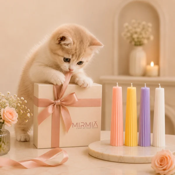 Pastel Ribbed Taper Candle Set of 4 | Decorative Handmade Candles